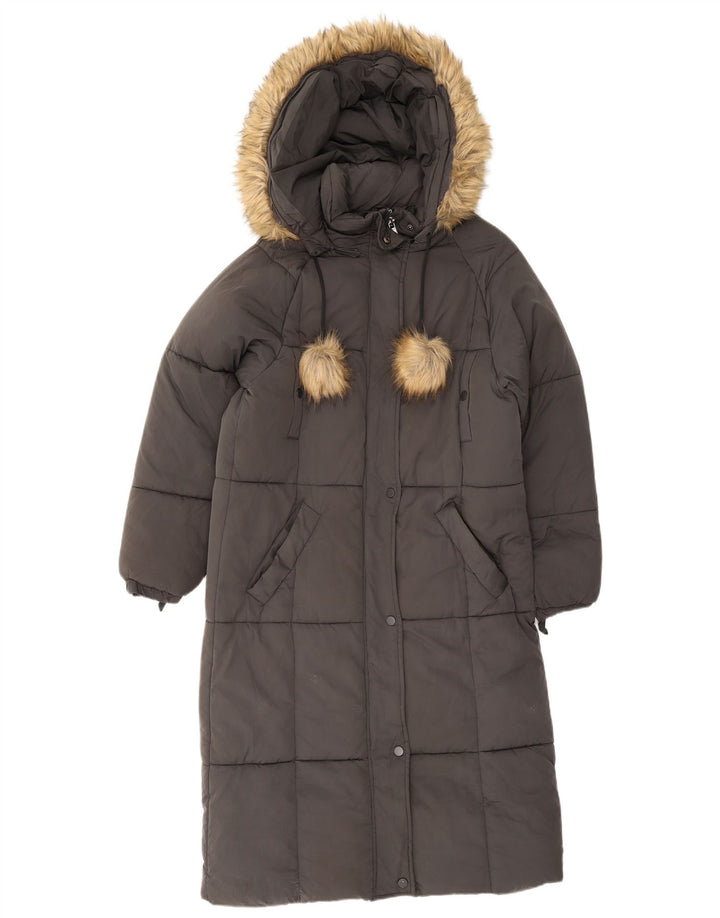 Zara Mujer Abrigo Acolchado Extragrande Con Capucha UK 6 XS Poliéster Gris
