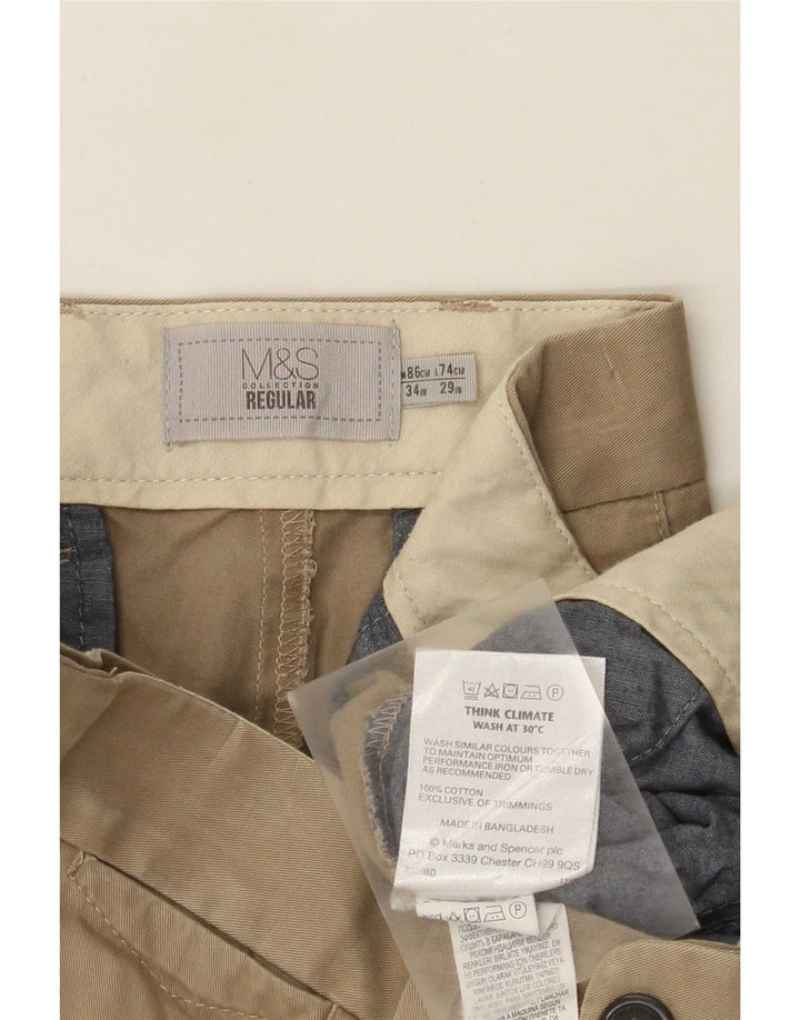 Marks & Spencer Pantalones chinos regulares para hombre W34 L29 Algodón caqui