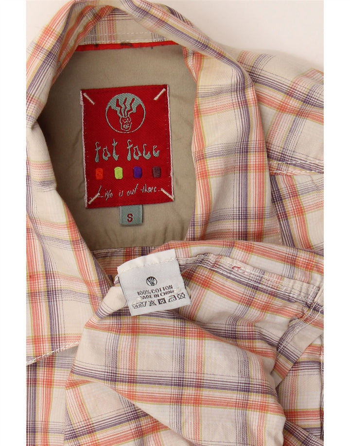 FAT FACE Camisa de franela para hombre de algodón a cuadros en color blanco roto pequeño