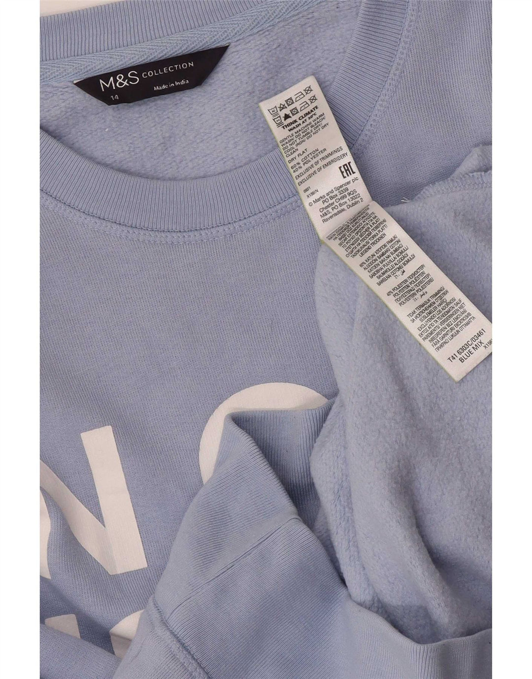 Marks & Spencer - Sudadera gráfica para mujer, talla 40, talla grande, algodón azul