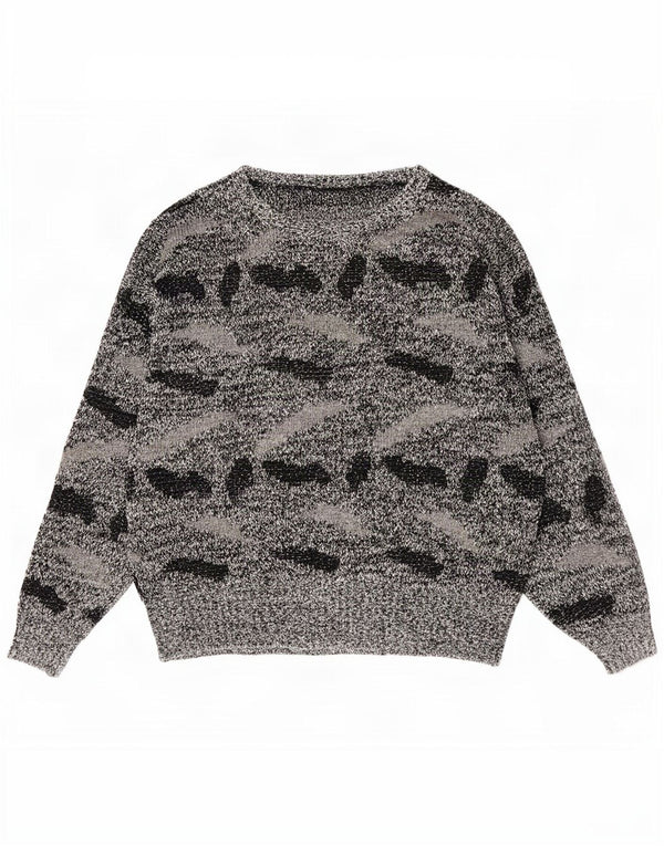 Vintage mujeres patrón abstracto barco cuello jersey suéter Reino Unido 20 2XL negro