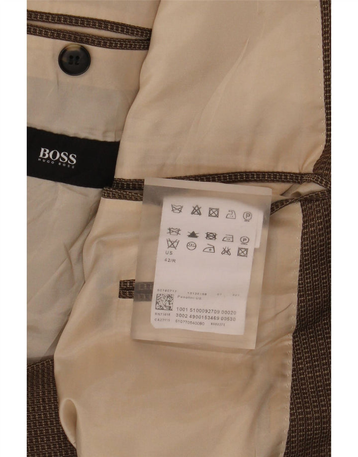 Hugo Boss Chaqueta Blazer de 2 Botones para Hombre US 42 XL Lana Virgen a Cuadros marrón