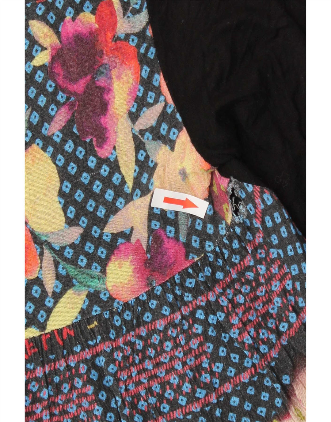 Desigual Top con estampado abstracto para mujer, manga 3/4, talla 10, viscosa negra pequeña