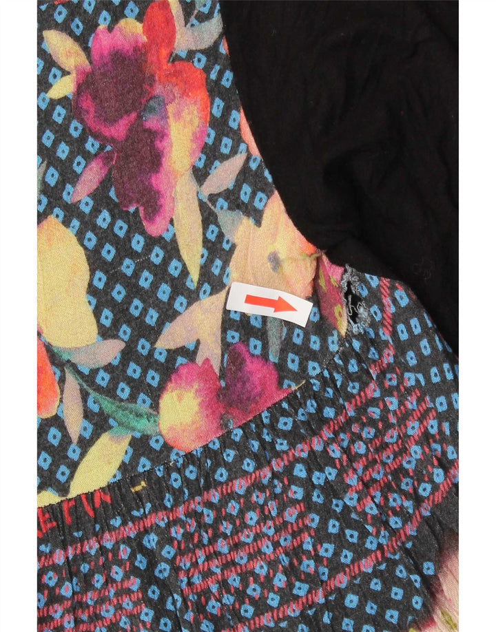 Desigual Top con estampado abstracto para mujer, manga 3/4, talla 10, viscosa negra pequeña