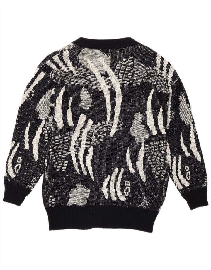 Vintage mujer Cardigan suéter IT 42 Medio Negro Geométrico Poliacrílico