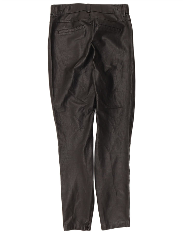 Zara Mujer Pantalones Slim De Piel Sintética Pequeño W26 L27 Negro