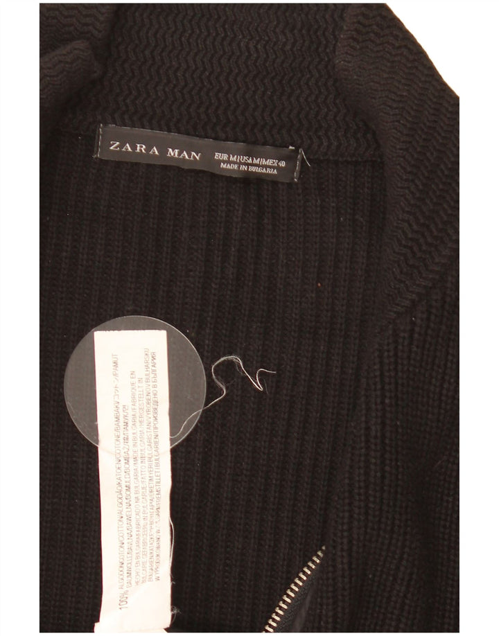 Zara Hombre Jersey Cárdigan Medio Algodón Negro