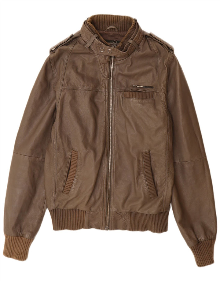 Superdry Chaqueta de cuero militar para mujer Reino Unido 46 Cuero marrón grande