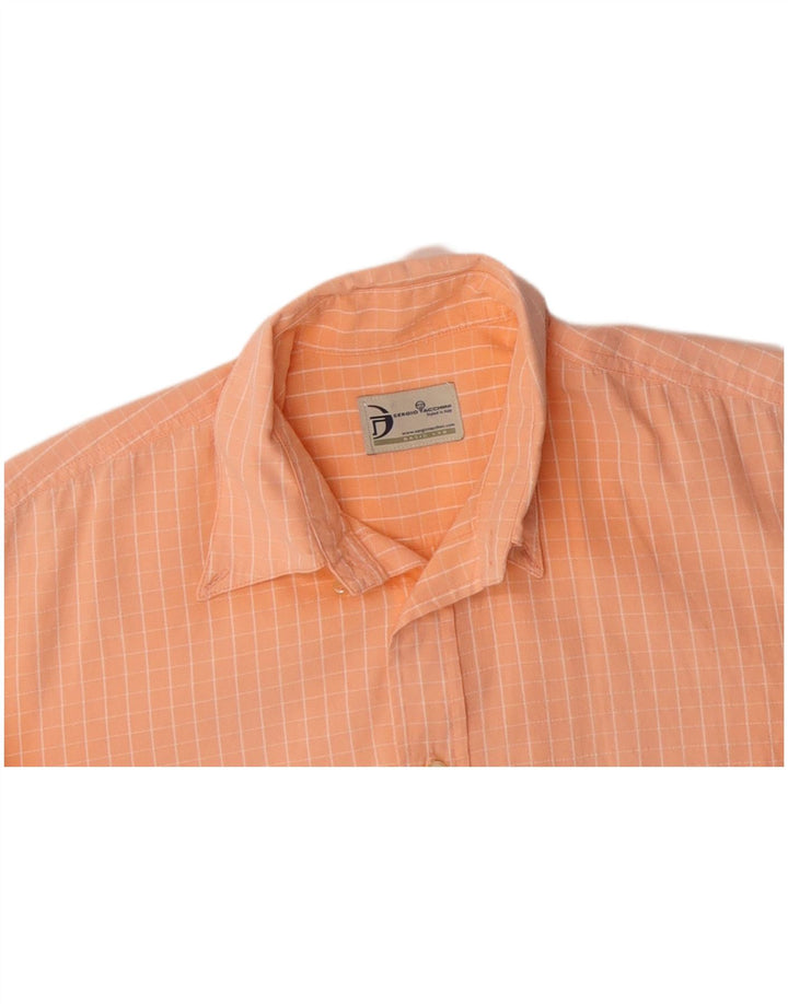 SERGIO TACCHINI Camisa Manga Corta Hombre Algodón Cuadros Naranja Medio