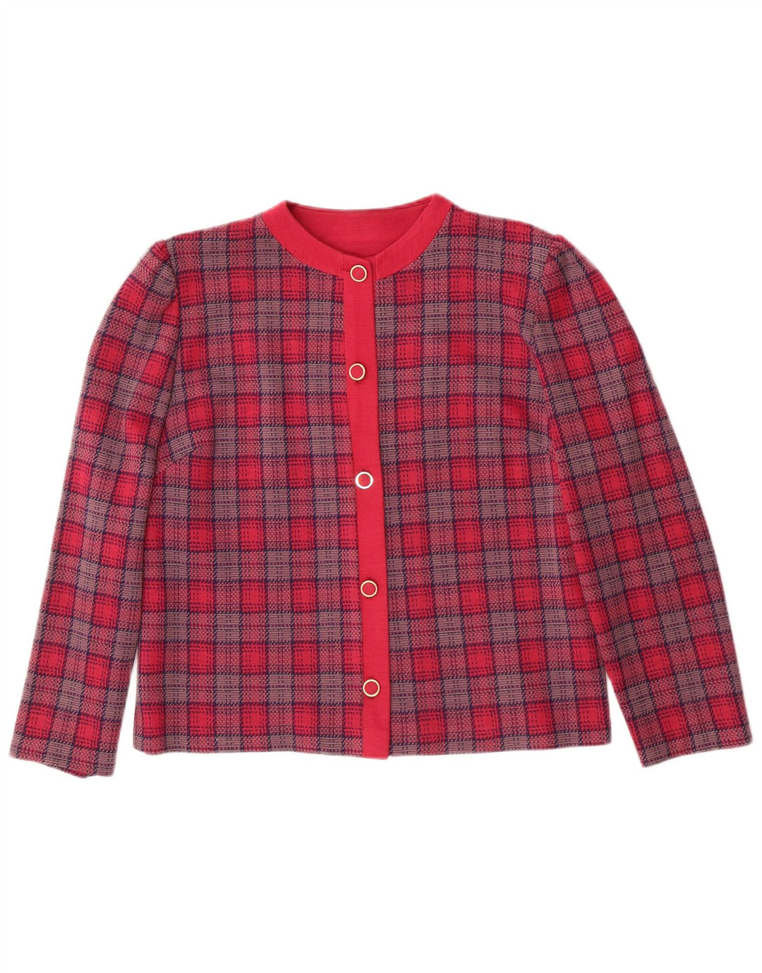 Vintage mujer 5 botones Blazer chaqueta Reino Unido 14 medio rosa cuadros clásico