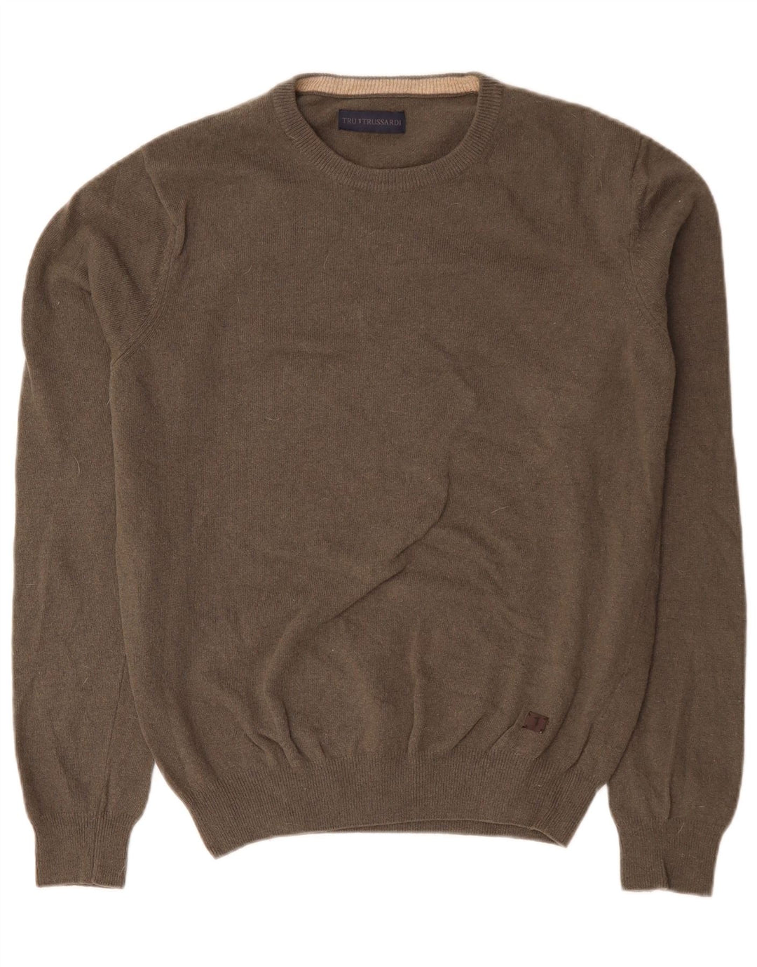 TRUSSARDI Jersey de cuello redondo para hombre, talla grande, lana gris