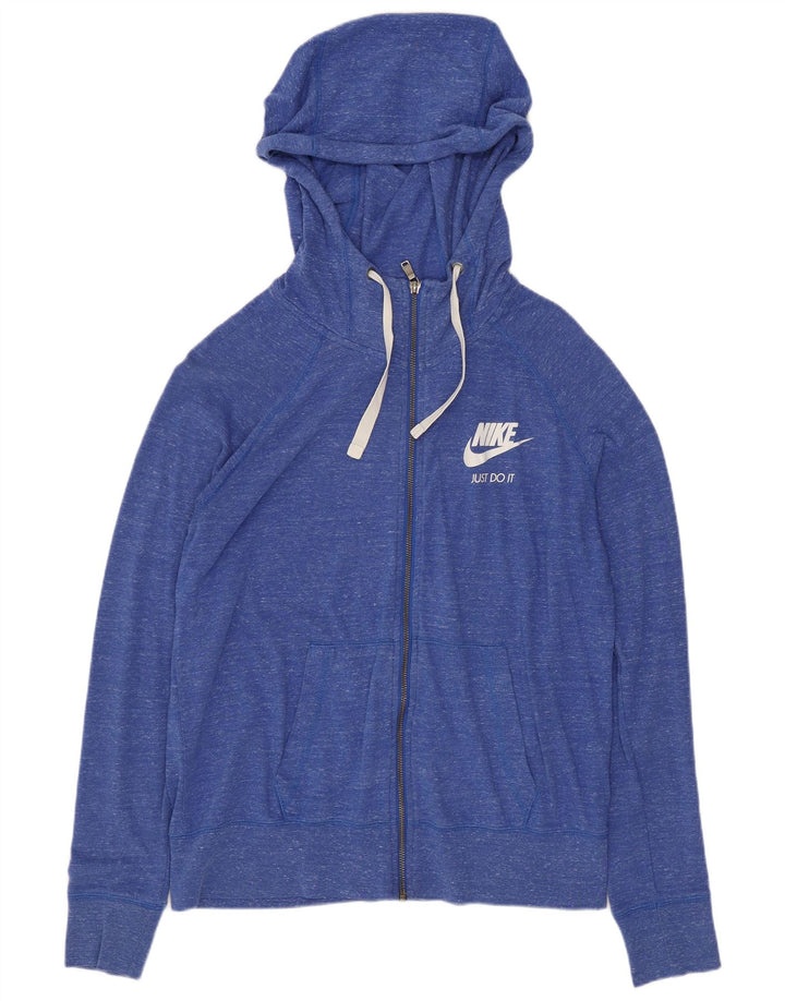 Nike - Sudadera con capucha y cremallera para mujer, talla 40, algodón moteado azul medio