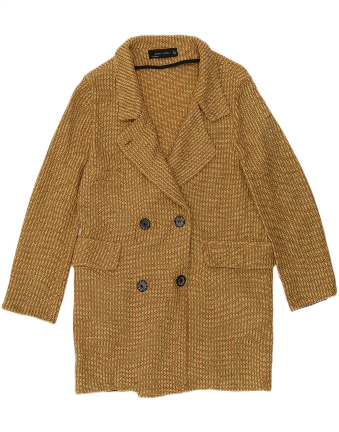 Zara Mujer Abrigo De Punto De Doble Botonadura Reino Unido 10 Pequeño Algodón Amarillo