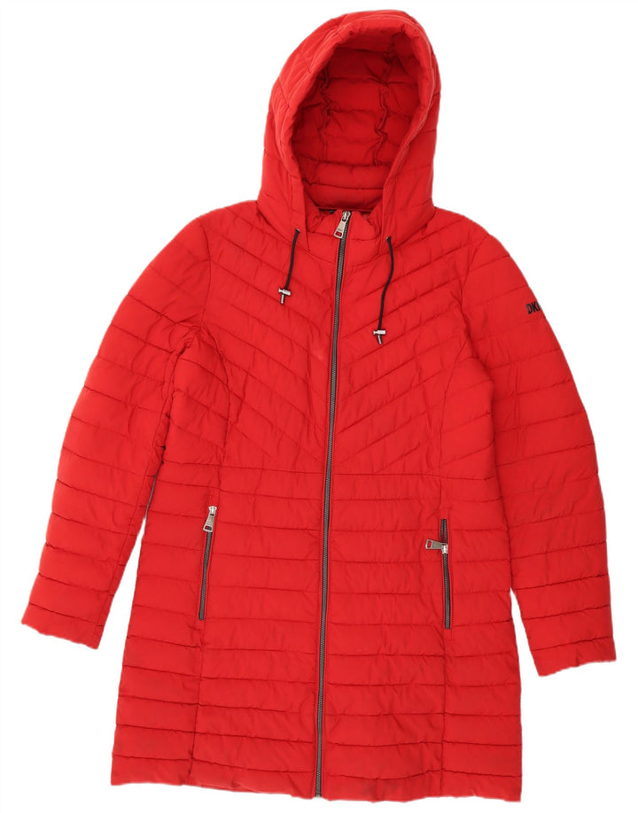 Dkny Abrigo acolchado con capucha para mujer UK 46 Poliéster rojo grande