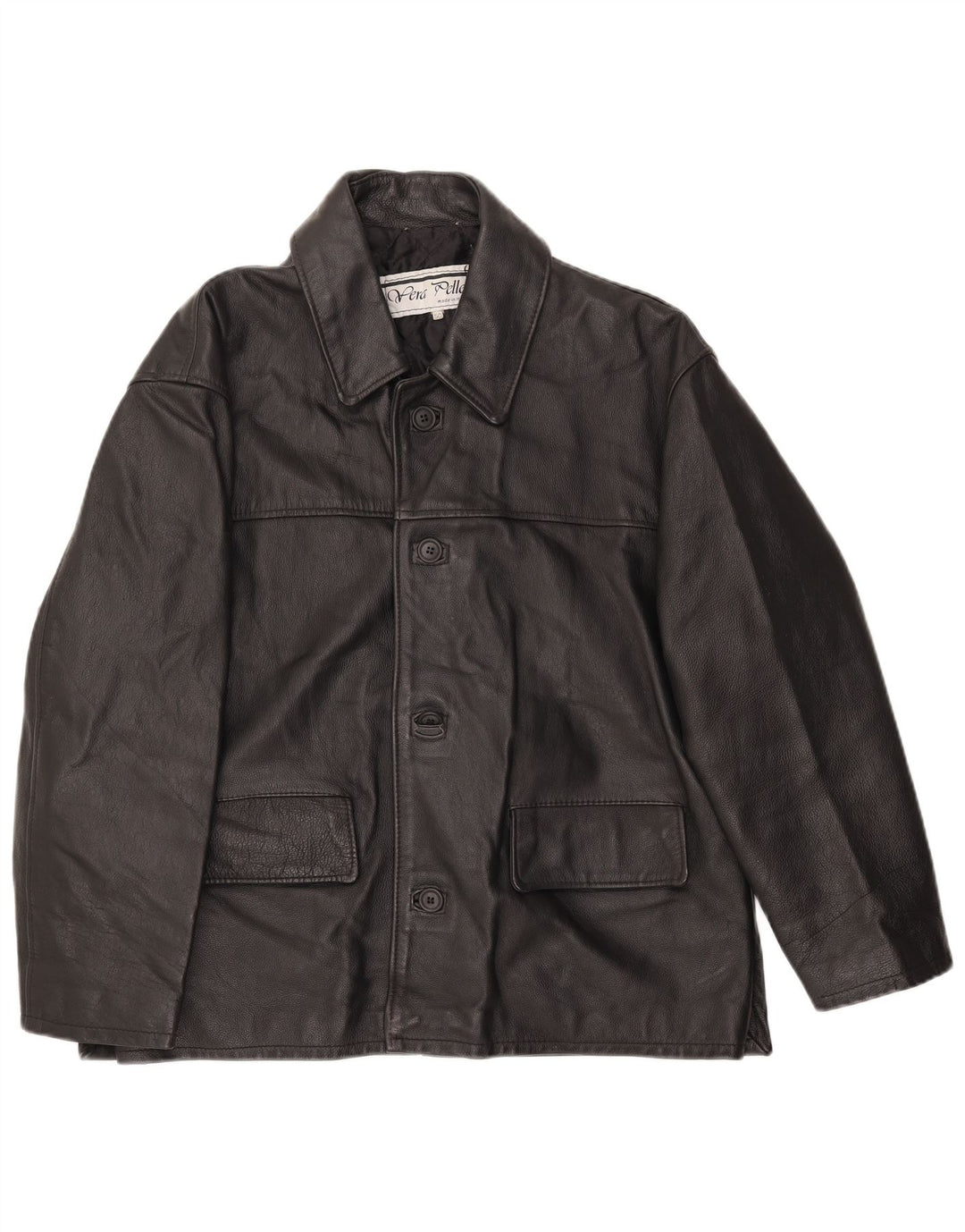 Chaqueta de cuero vintage para hombre IT 50 cuero negro grande