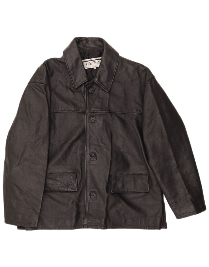 Chaqueta de cuero vintage para hombre IT 50 cuero negro grande