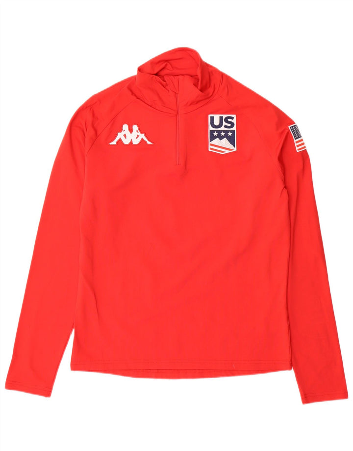 Kappa Hombre Gráfico Zip Cuello Jersey Chándal Top Medio Poliéster Rojo