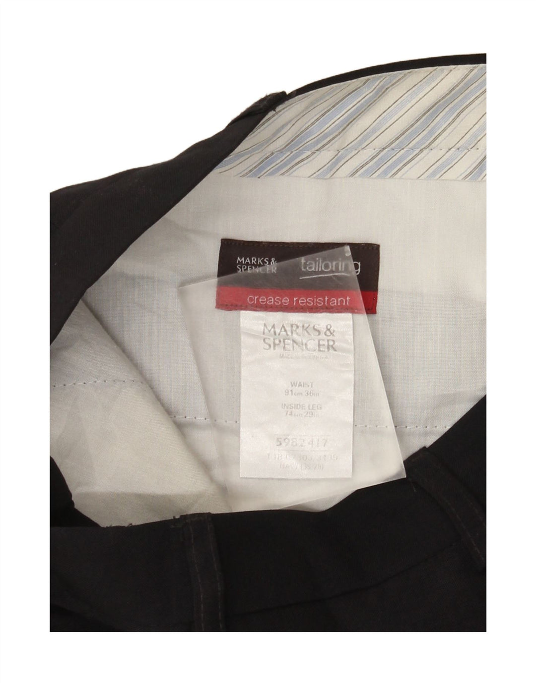Marks & Spencer Pantalones de traje rectos a medida para hombre W36 L29 Azul marino