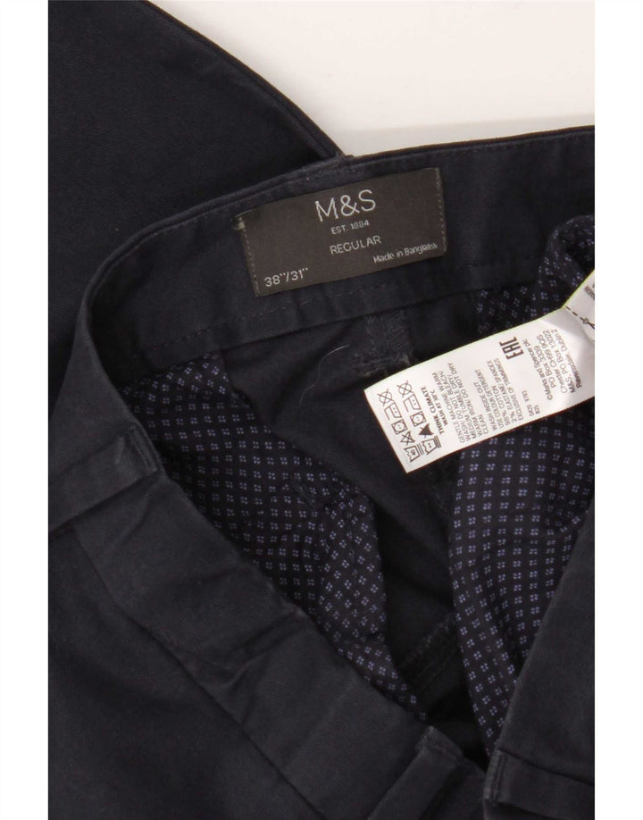 Marks & Spencer Pantalones chinos regulares para hombre W38 L31 Algodón azul marino