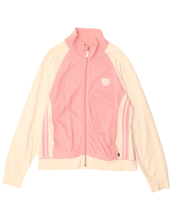 ASICS Womens Tracksuit Top Jacket UK 18 XL Pink Colourblock Cotton Sports