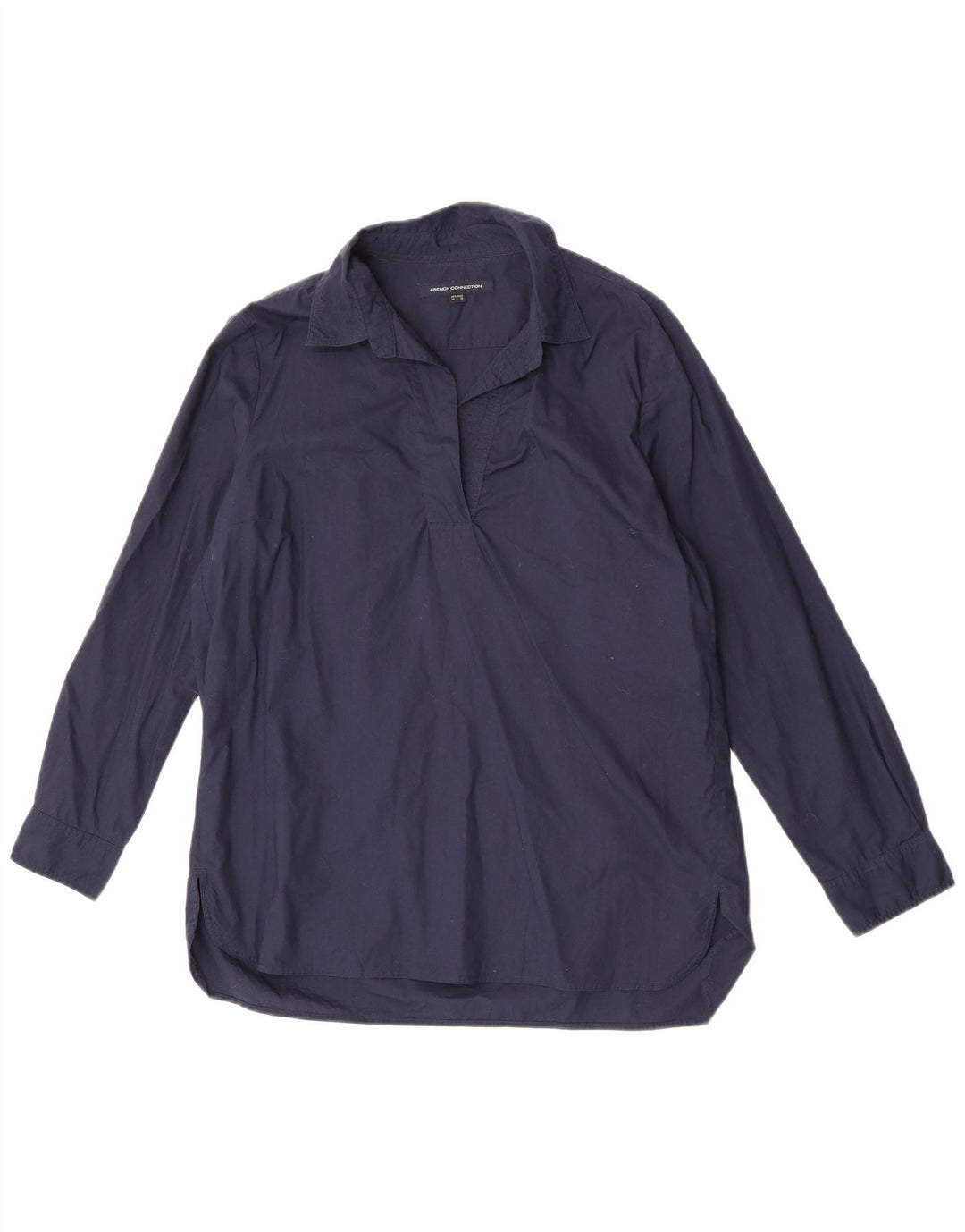 French Connection Womens Pullover Shirt UK 14 Large Navy Blue Cotton
