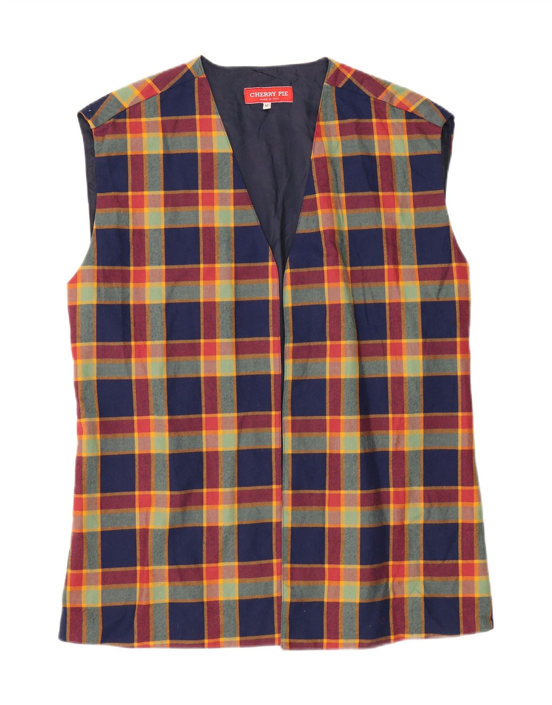 VINTAGE Womens OPEN Waistcoat UK 14 Medium Navy Blue Check Cotton Vintage Vintage and Second-Hand Vintage from Messina Hembry 