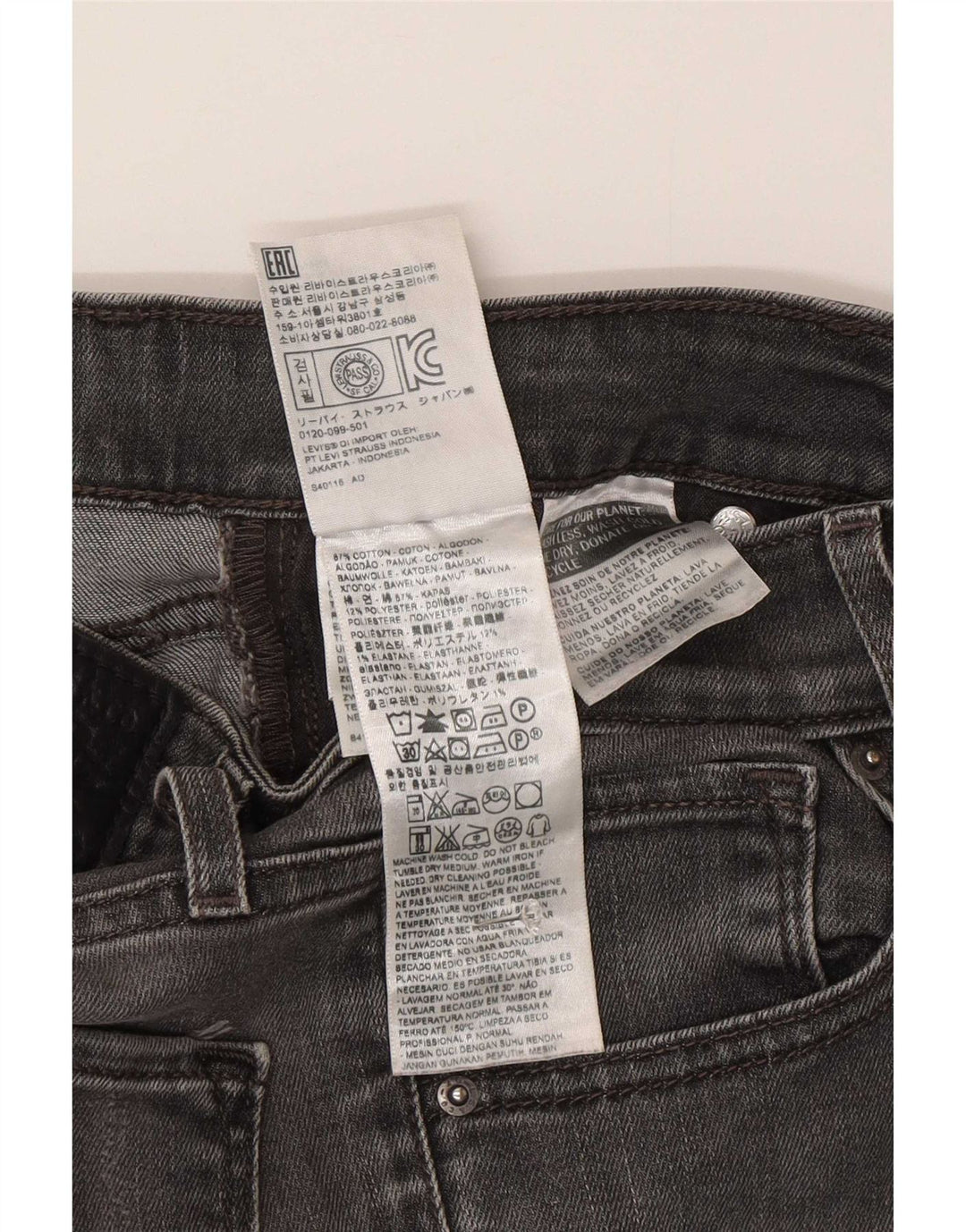 Vaqueros pitillo Levi's para mujer W26 L34 Algodón gris