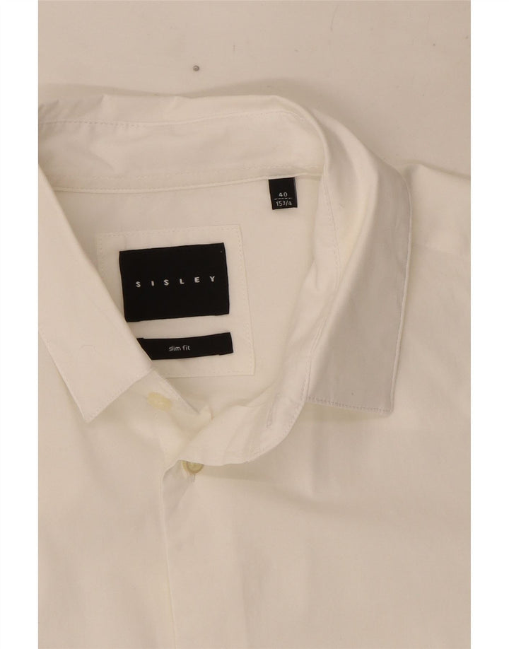 Sisley Camisa Slim Fit para Hombre Talla 40 15 3/4 Mediana Blanco