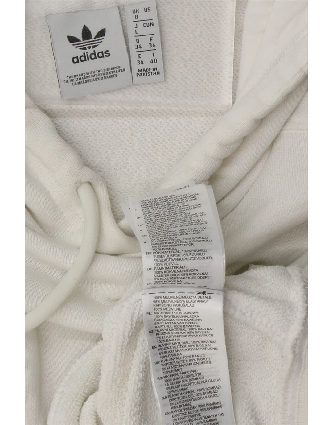 ADIDAS Jersey con capucha corta extragrande para mujer Reino Unido 8 Pequeño Algodón blanco