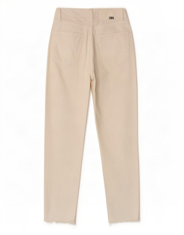 Zara Jeans Cónicos De Cintura Alta Desgastados Para Mujer EU 36 XS W26 L27 Blanco Roto