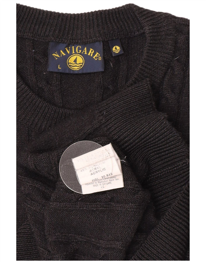 Navigare Jersey de cuello redondo para hombre de lana gris grande