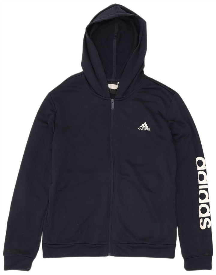ADIDAS Sudadera con capucha y cremallera gráfica para mujer UK 40/40 Grande Azul marino