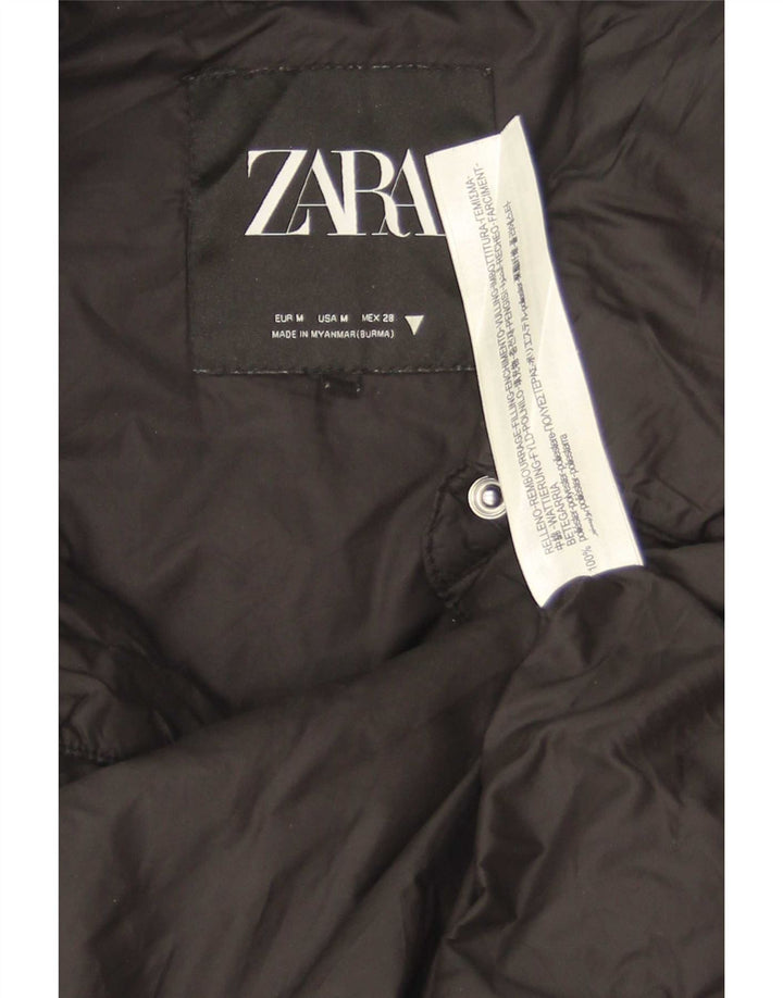 Zara Mujer Abrigo Cortavientos UK 44 Medio Negro Poliéster