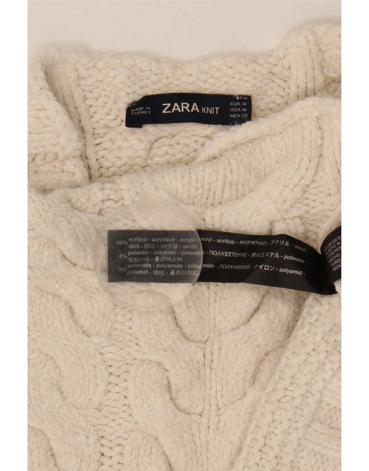 Zara Mujer Suéter De Cuello Alto De Gran Tamaño UK 40 Acrílico Blanco Mediano