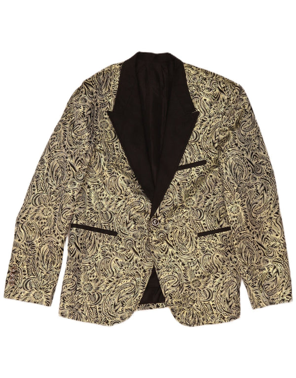 Vintage hombres 1 botón Blazer chaqueta Reino Unido 38 oro medio Paisley