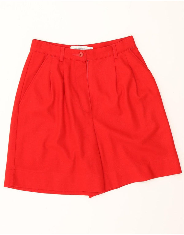 BENETTON Pantalones cortos casuales con cintura alta para mujer IT 40 Small W24 Lana roja