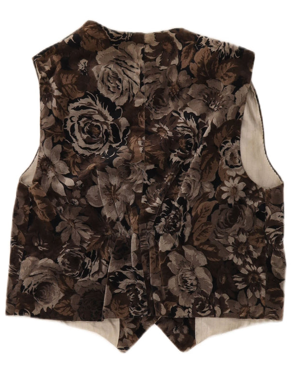 Vintage mujer chaleco Reino Unido 12 marrón medio floral