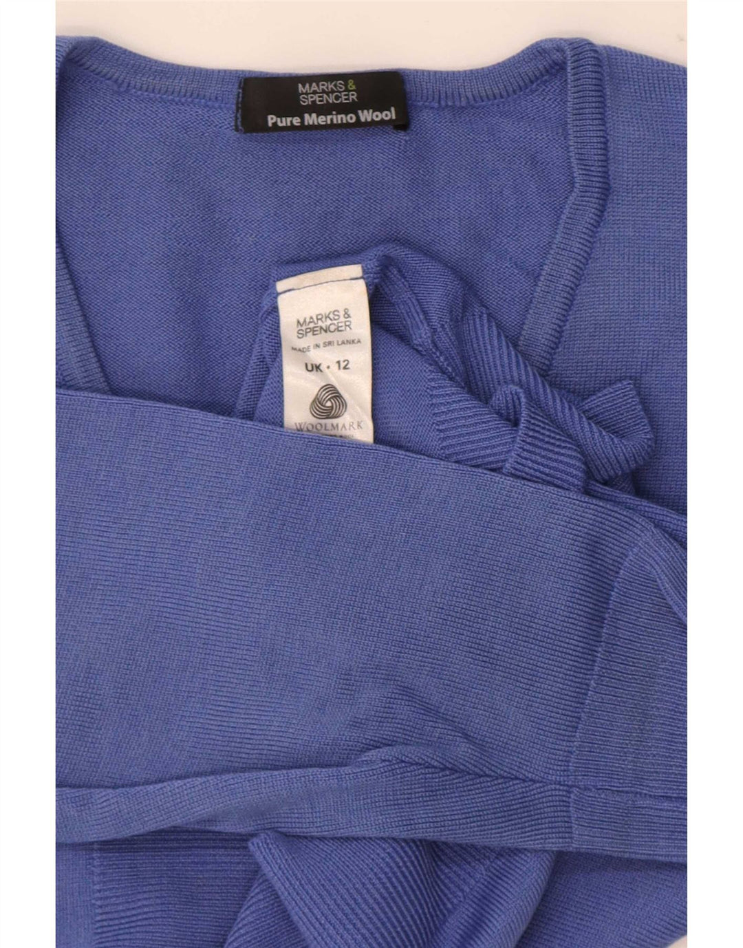 Marks & Spencer Jersey con cuello en V para mujer UK 40 Lana merino azul medio