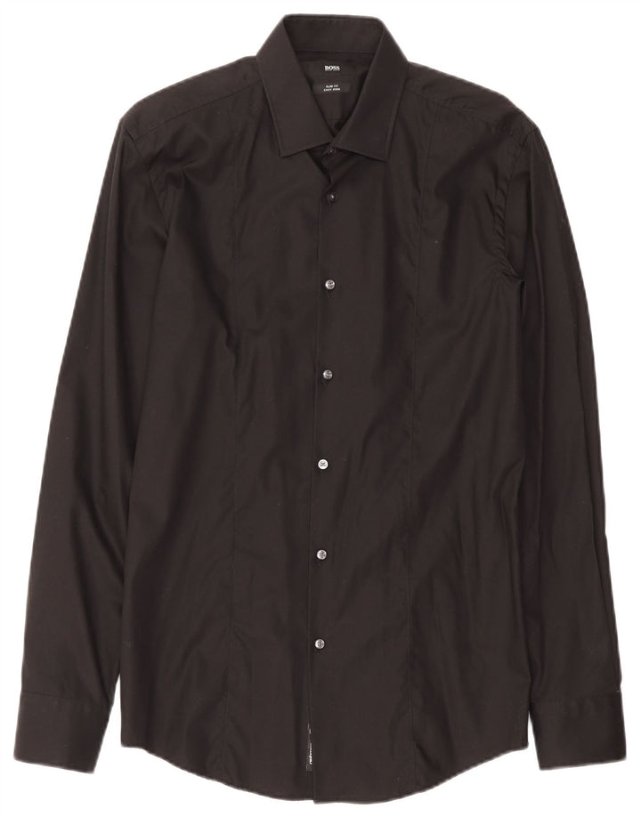 Hugo Boss Camisa Slim Fit para hombre Talla 39 Mediana Algodón negro