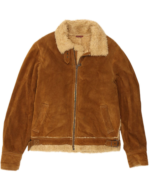 J.J.Scott Chaqueta de ante Sherpa para hombre EU 50 Cuero marrón grande