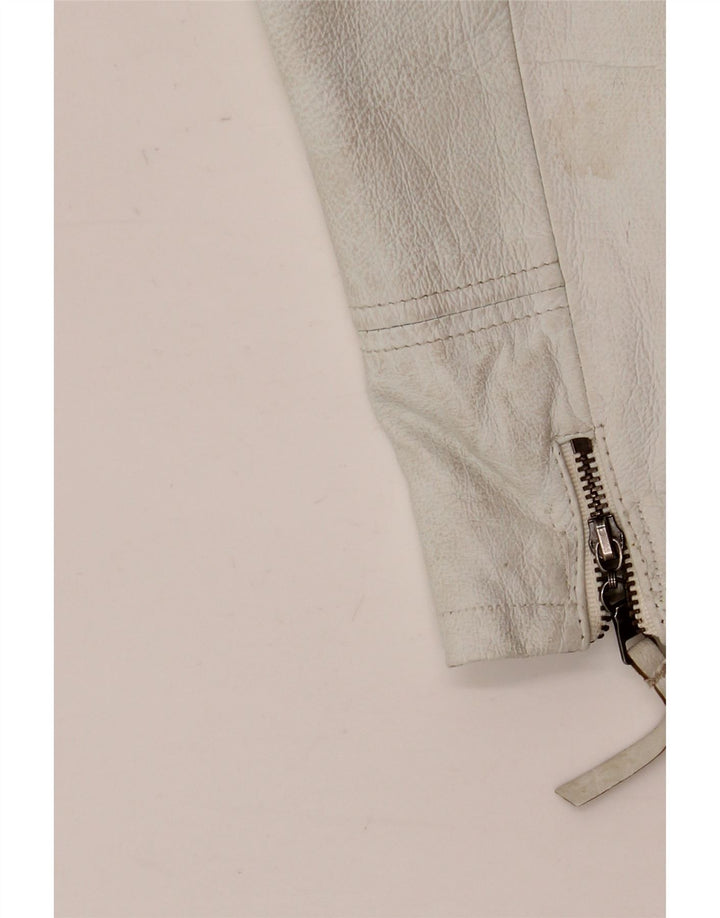 Vintage mujer chaqueta de cuero EU 42 cuero blanco grande