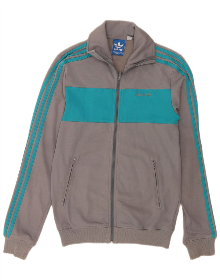 Adidas Hombre Chándal Top Chaqueta Pequeña Gris Colorblock Algodón