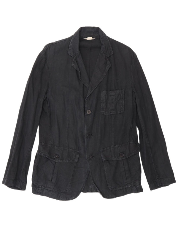 Zara Chaqueta tipo blazer de 3 botones para hombre UK 40 Large Lino azul marino