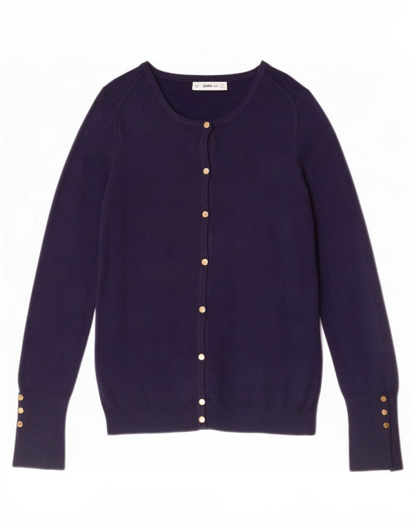 Zara Mujer Cárdigan Suéter UK 44 Grande Azul Marino