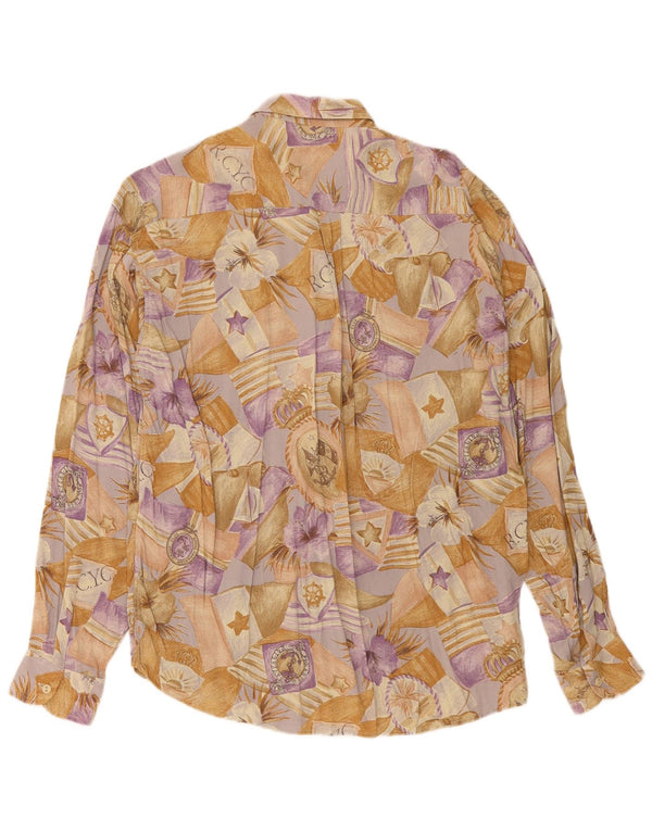 Vintage Mens Shirt Medium Beige Floral Viscose