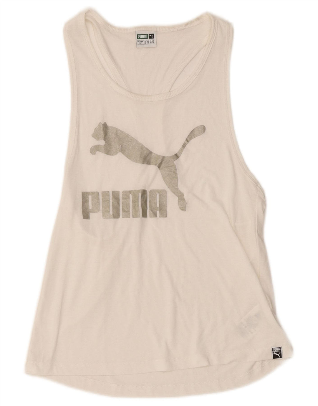 Puma Mujer Gráfico Chaleco Top UK 10 Pequeño Poliéster Blanco