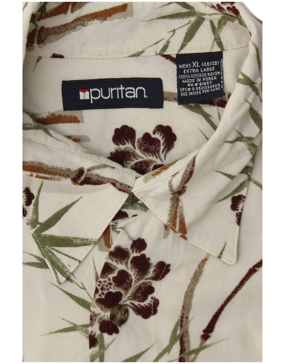 PURITAN Camisa Manga Corta Hombre XL Viscosa Floral Blanca