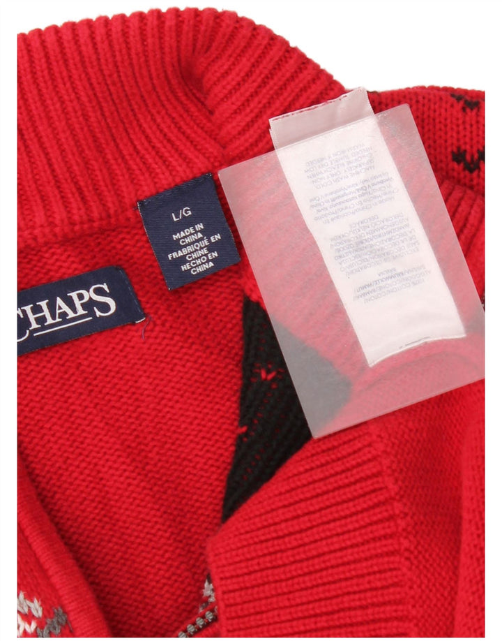 Chaps Suéter tipo jersey con cuello y cremallera para hombre, tamaño grande, color rojo, algodón Fair Isle