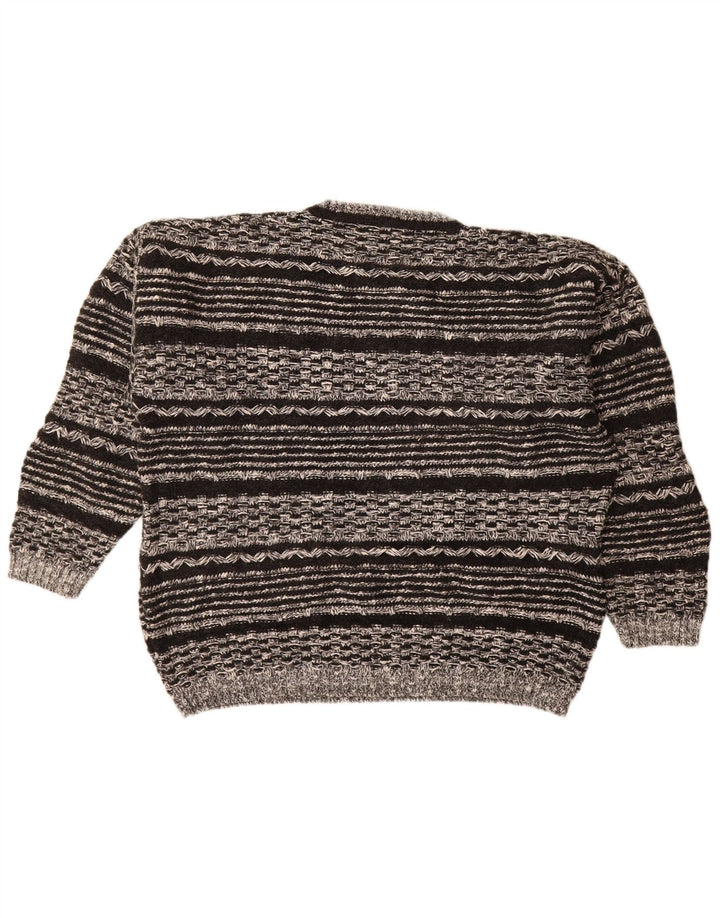 VINTAGE Jersey de cuello redondo para hombre XL Lana geométrica negra