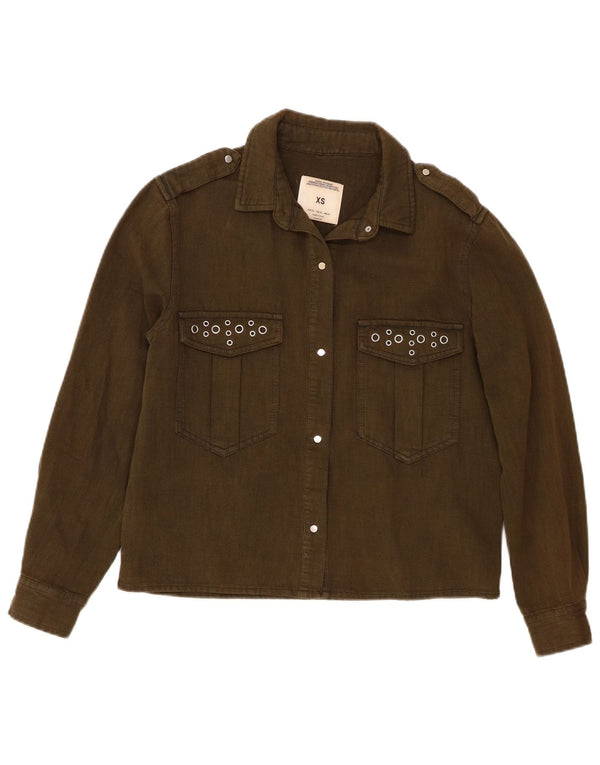 Zara Mujer Camisa Militar Extragrande UK 6 XS Verde
